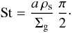 Mathematical equation: \begin{equation} {\rm St} = \frac{a \, \rhos}{\Siggas} \, \frac{\pi}{2}\cdot \end{equation}