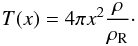 Mathematical equation: \begin{equation} T(x) = 4\pi x^2 \frac{\rho}{\rhoref}\cdot \label{eq:target} \end{equation}