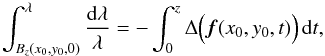 Mathematical equation: \appendix \setcounter{section}{1} \begin{equation} \int_{B_z(x_0,y_0,0)}^\lambda \frac{{\rm d}\lambda}{\lambda} = -\int_0^z\Delta\Big(\vec{f}(x_0,y_0,t)\Big)\,{\rm d}t, \end{equation}