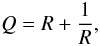 Mathematical equation: \begin{equation} Q = R + \frac{1}{R}, \label{eqn:qr} \end{equation}