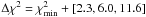 Mathematical equation: \hbox{$\Delta\chi^2 = \chi^2_{{\rm min}}+[2.3, 6.0, 11.6]$}