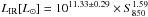 Mathematical equation: \hbox{$L_{{\rm IR}}[{L_{\odot}}]=10^{11.33\pm0.29}\times S_{850}^{1.59}\,$}