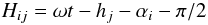 Mathematical equation: \begin{equation} \label{eq:iha} H_{ij}=\omega t-h_j-\alpha_i-\pi/2 \end{equation}