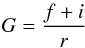 Mathematical equation: \begin{displaymath} G = \frac{f + i}{r} \end{displaymath}