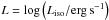 Mathematical equation: \hbox{$L=\log\left(L_{\rm iso} / \mathrm{erg\,s^{-1}}\right)$}