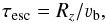 Mathematical equation: \begin{equation} \label{tau_esc} \tau_{\mathrm{esc}}=R_z/\varv_{\mathrm{b}}, \end{equation}