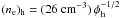 \hbox{$(n_{\rm H^+})_{\rm h} = \frac{1}{1.4} \, (n_{\rm e})_{\rm h} = (18.5~{\rm cm}^{-3}) \, \phi_{\rm h}^{-1/2}$}