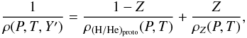 \appendix \setcounter{section}{2} \begin{eqnarray} \frac{1}{\rho(P,T,Y')}=\frac{1-Z}{\rho_{\mathrm{(H/He)_{proto}}}(P,T)}+\frac{Z}{\rho_Z(P,T)}, \end{eqnarray}
