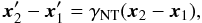 \begin{equation} \vec x_2' - \vec x_1' = \gamma_{\rm NT} (\vec x_2 - \vec x_1), \end{equation}
