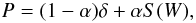 \begin{equation} P = (1-\alpha) \delta + \alpha S(W) , \end{equation}