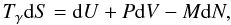\begin{eqnarray} T_{\gamma}\id S=\id U+P \id V-M \id N,\label{thermeq} \end{eqnarray}
