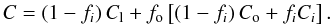 \begin{equation} C=\left(1-f_{i}\right)C_{\rm l}+f_{\rm o}\left[\left(1-f_{i}\right)C_{\rm o}+f_{i}C_{i}\right].\label{eq:Heat Capacity} \end{equation}