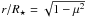 \hbox{$r/{R}_{\star}=\sqrt{1-\mu^2}$}