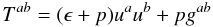 Mathematical equation: \begin{equation} T^{ab}=(\epsilon + p) u^a u ^b+ p g^{ab} \end{equation}
