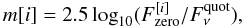 Mathematical equation: \begin{equation} \label{eq_iracflux_to_mag} {m[i] = 2.5 \log_{10} (F_{\rm zero}^{[i]}/F_{\nu}^{\rm quot})}, \end{equation}