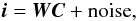 Mathematical equation: \begin{equation} \label{eq:generalforward} \vec i=\boldsymbol{W}\vec{C}+{\rm noise}, \end{equation}