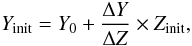Mathematical equation: \appendix \setcounter{section}{1} \begin{equation} Y_\mathrm{init} = Y_0 + \deltaYdeltaZ \times Z_\mathrm{init} , \label{Eq:YfromZ} \end{equation}