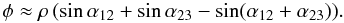 Mathematical equation: \begin{equation} \closure \approx \ratio \, (\sin\baseAn + \sin\baseBn - \sin(\baseAn+\baseBn)). \label{eq:2} \end{equation}