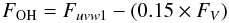 Mathematical equation: \begin{equation} F_{\rm OH} = F_{uvw1} - (0.15 \times F_{V}) \label{eqn:luli_flux} \end{equation}