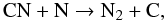 Mathematical equation: \appendix \setcounter{section}{1} \begin{equation} {\rm CN + N \rightarrow N_2 + C}, \label{five} \end{equation}