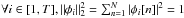Mathematical equation: \hbox{$\forall i\in[1,T],\left\Vert \phi_{i}\right\Vert _2^2=\sum_{n=1}^{N}\left|\phi_{i}[n]\right|^{2}=1$}