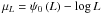 Mathematical equation: \hbox{$\mu_L = \psi_0\parenth{L} - \log L$}