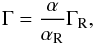 Mathematical equation: \begin{equation} \Gamma = \frac{\alpha}{\alpha_{\rm R}}\Gamma_{\rm R},\label{eq:gamma_sem_sigma} \end{equation}