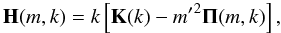 Mathematical equation: \begin{equation} \elih(m,k) = k \left[ \elik(k) - {m'}^2 \elipi(m,k) \right], \end{equation}