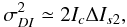 Mathematical equation: \begin{equation} \sigma^{2}_{DI} \simeq 2I_{c}\Delta I_{s2}, \label{B} \end{equation}