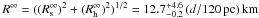Mathematical equation: \hbox{$R^\infty=((R_{\rm s}^\infty)^2+(R_{\rm h}^\infty)^2)^{1/2}=12.7_{-0.2}^{+4.6}\,(d/120\,\rm pc)\, km$}