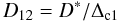 Mathematical equation: \begin{equation} \label{eq:D12(D*)_m3} D_{12} = D^*/\Delta_{\rm c1} \end{equation}