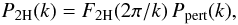 Mathematical equation: \begin{equation} P_{\rm 2H}(k) = F_{\rm 2H}(2\pi/k) \, P_{\rm pert}(k) , \label{Pk-2H} \end{equation}