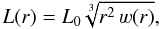 Mathematical equation: \begin{equation} \label{L} L(r)=L_{0}\sqrt[3]{r^{2}\,\varw(r)}, \end{equation}
