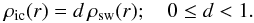 Mathematical equation: \begin{equation} \rhoicm(r)=d\,\rhosw(r); \quad 0\le d < 1. \end{equation}
