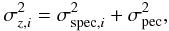 Mathematical equation: \begin{equation} \sigma_{z,i}^2=\sigma_{{\rm spec},i}^2+\sigma_{\rm pec}^2, \end{equation}