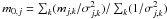 Mathematical equation: \hbox{$m_{0,j}=\sum_k (m_{j,k} / \sigma^2_{j,k}) / \sum_k(1/\sigma^2_{j,k})$}