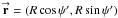 Mathematical equation: \hbox{$\vecbf{r} = (R \cos{\psi^{\prime}}, R \sin{\psi^{\prime}})$}