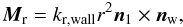 Mathematical equation: \begin{eqnarray} \vec{M}_\mathrm{r} = k_\mathrm{r,wall} r^2 \vec{n}_1 \times \vec{n}_\mathrm{w},\label{eqn:M_roll_wall} \end{eqnarray}