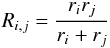Mathematical equation: $$R_{i,j} = \frac{r_i r_j}{r_i + r_j}$$
