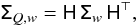 Mathematical equation: \begin{equation} \mathsf\Sigma_{Q,w}=\mathsf H\,\mathsf\Sigma_w\,\mathsf H^\top,\label{eq:SigmaQw} \end{equation}