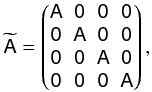 Mathematical equation: \appendix \setcounter{section}{1} \begin{equation} \widetilde{\mathsf A}=\begin{pmatrix} \mathsf A&\mathsf 0&\mathsf 0&\mathsf 0\\\mathsf 0&\mathsf A&\mathsf 0&\mathsf 0\\\mathsf 0&\mathsf 0&\mathsf A&\mathsf 0\\\mathsf 0&\mathsf 0&\mathsf 0&\mathsf A \end{pmatrix}, \end{equation}