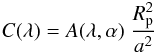 Mathematical equation: \begin{equation} C(\lambda) = A(\lambda,\alpha) \; \frac{R_{\rm p}^2}{a^2} \label{contrastG2} \end{equation}