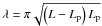 Mathematical equation: \hbox{$\lambda=\pi \sqrt{\left(L-L_{\rm p} \right) L_{\rm p}}$}