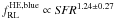 Mathematical equation: \hbox{$f^{\rm HE,blue}_{\rm RL} \propto {\it SFR}^{1.24 \pm 0.27}$}