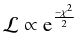 Mathematical equation: \begin{equation} \mathcal{L} \propto {\rm e}^\frac{-\chi^2}{2} \label{eq:likelihood} \end{equation}