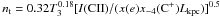Mathematical equation: \hbox{$n_{\rm t}=0.32 T_3^{0.18}[I({\rm CII})/(x(e)x_{-4}({\rm C}^+)L_{\rm kpc})]^{0.5}$}