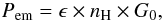 Mathematical equation: \appendix \setcounter{section}{1} \begin{eqnarray} \label{eq:J} P_{\rm em} = \epsilon \times n_{\rm H}\times G_0, \end{eqnarray}