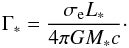 Mathematical equation: \begin{equation} \Gamma_\ast = \frac{\sigma_{\rm e}L_\ast}{4\pi{}GM_\ast{}c}\cdot \label{MOD4} \end{equation}