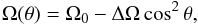 Mathematical equation: \begin{eqnarray} \Omega(\theta)=\Omega_0-\Delta \Omega \cos^2 \theta, \label{rotation_law} \end{eqnarray}