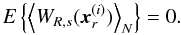Mathematical equation: \begin{equation} E\left\lbrace \left \langle W_{R,s}(\vec{x}_r^{(i)}) \right\rangle_N \right\rbrace = 0. \label{eq:E0} \end{equation}